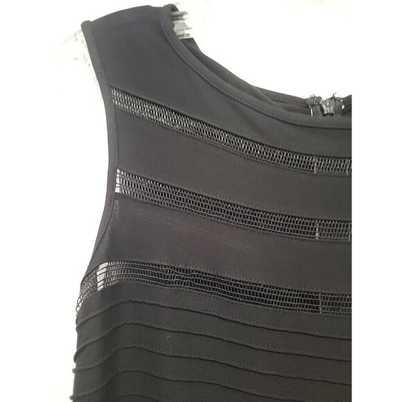 Tadashi Shoji Gown Mesh Striped Mid section ribbed Panel Style Black XS - Picture 3 of 10